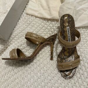 Manolo Blahnik Python Snakeskin Bamboo Heels Size 37